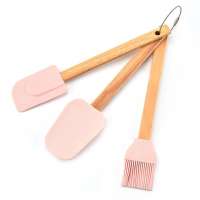 3Pcs/set Kitchen Silicone Spatula&Brush set With Wooden Handle